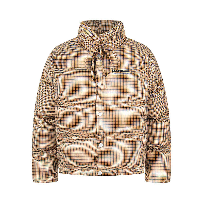 Collar Tied Cotton Coat - Thick Warm Plaid Cotton Jacket