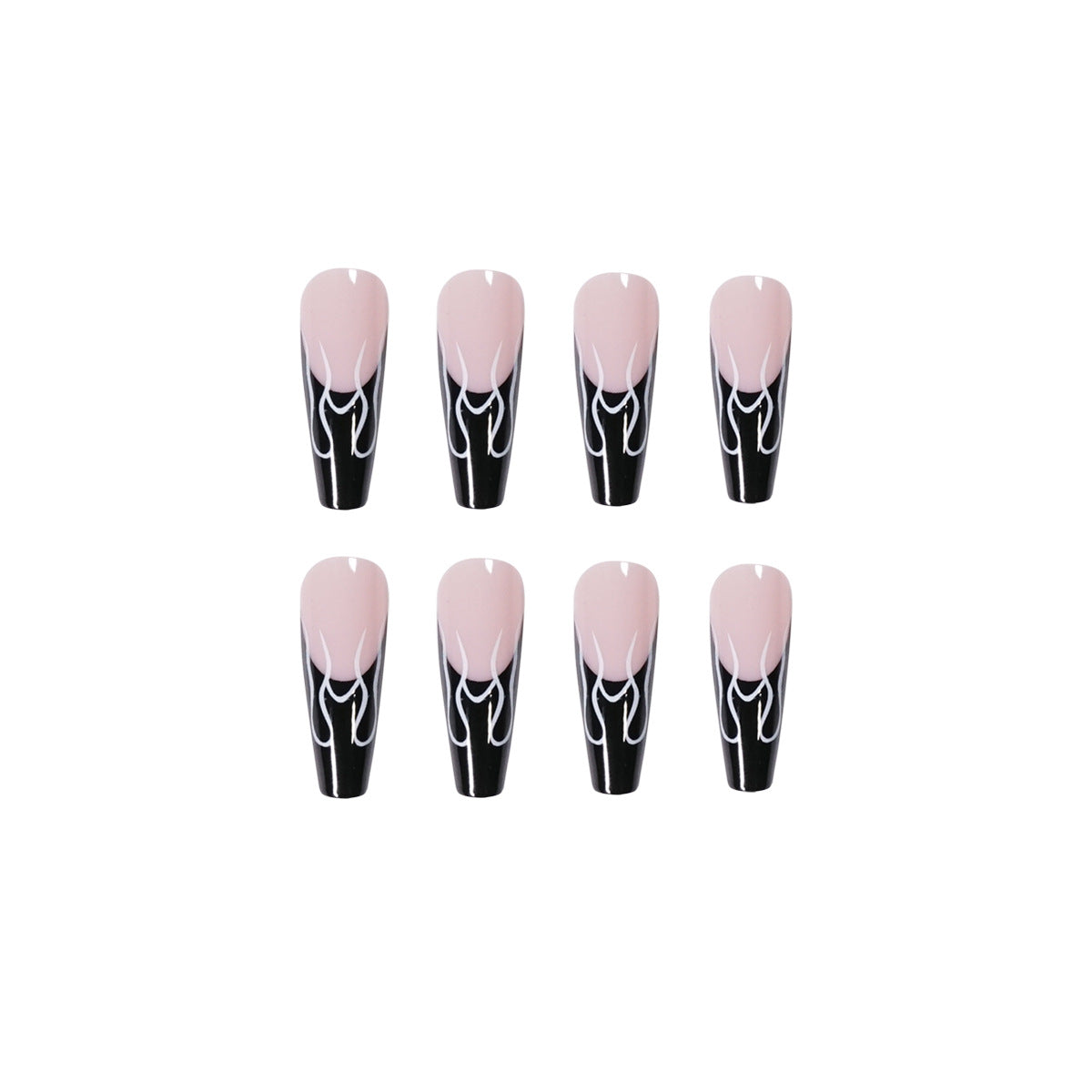 Harajuku Black French Flame False Nails