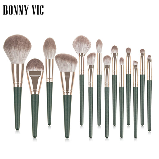 Portable 14-Piece Makeup Brush Set with Soft Fiber Hair