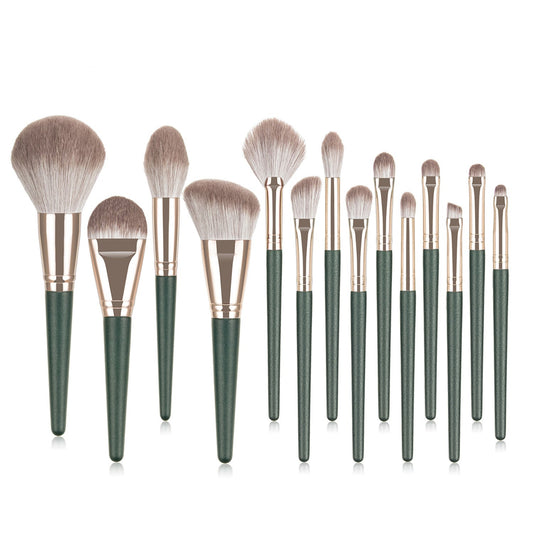 Portable 14-Piece Makeup Brush Set with Soft Fiber Hair