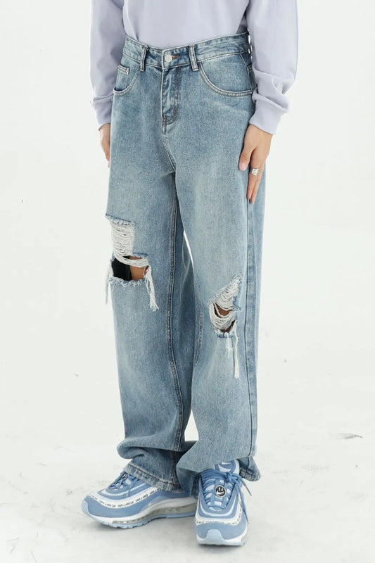 Playful Distressed Wide Leg Jeans with Pockets