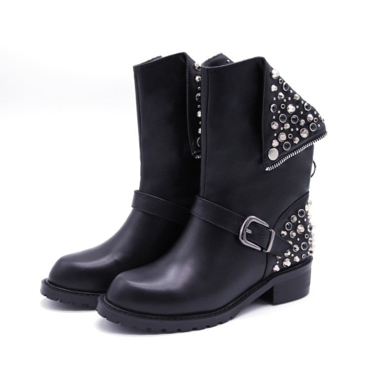 Rivet Punk Women's Leather Boots and Shoes