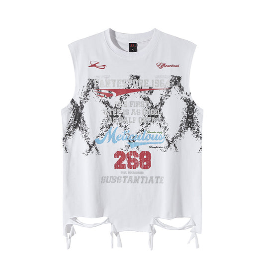 Hem Distressed Design Tank Top - Unisex Street Style