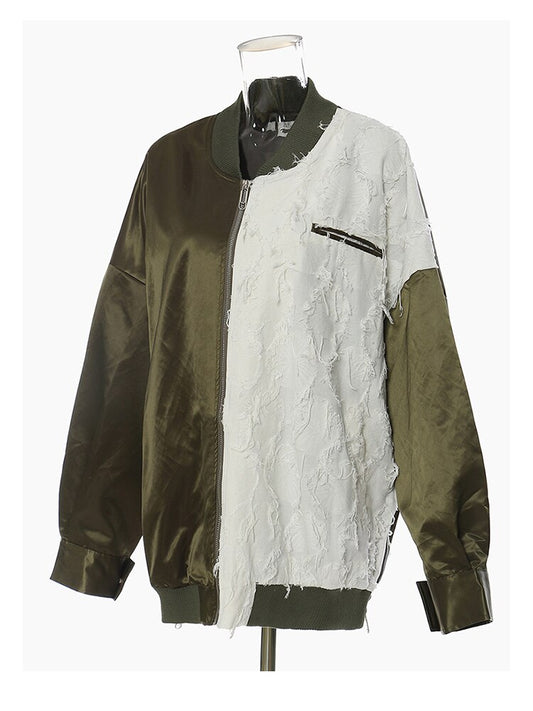 Playful Green Color-Block Oversized Jacket for Women