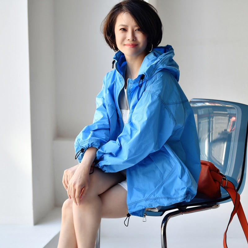 Harajuku Style Loose A-Word Slim Hooded Coat for Women