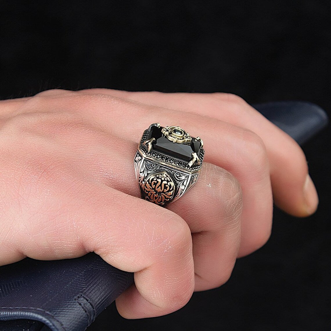 Vintage Tribal Texture Aquamarine Zircon Ring