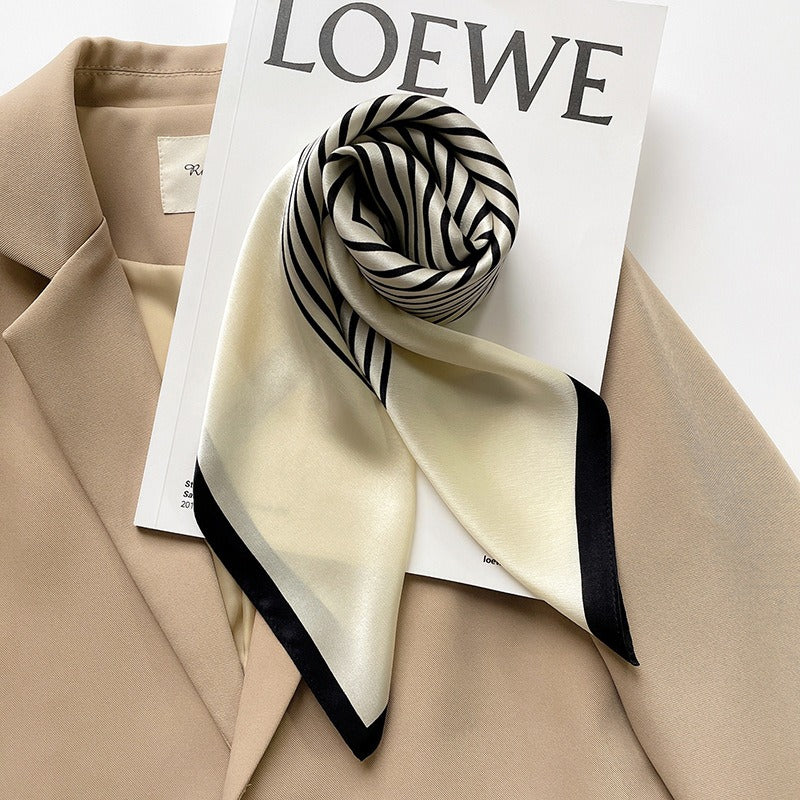Playful Striped Mulberry Silk Square Scarf for Women