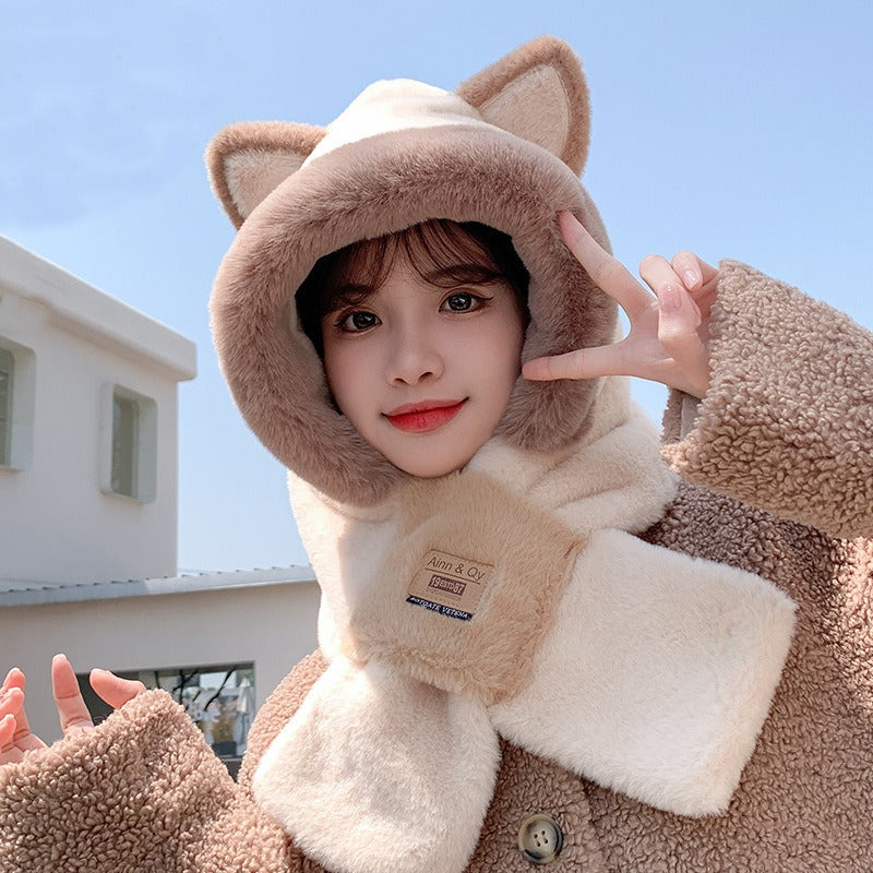 Cute Bear Hat Scarf - Warm One-Piece Winter Accessory