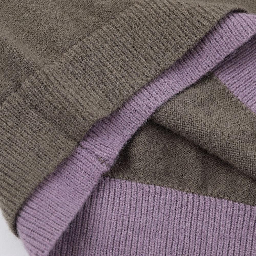 Fake Two-Piece Spliced Contrasting Hooded Knitted Sweater