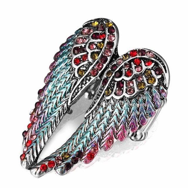 Angel Wings Stretch Ring - Antique Gold Biker Bling for Women