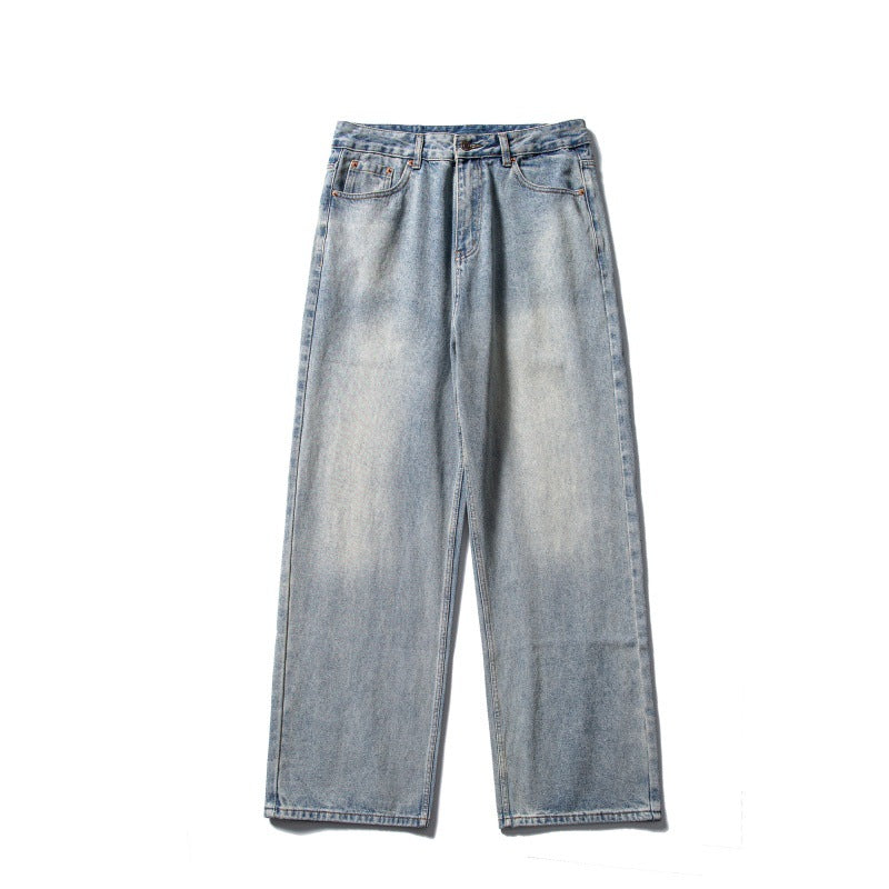 Washed Denim Jeans Loose Straight Leg Casual Pants