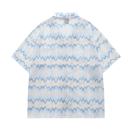 Retro Hollow Design Breathable Short Sleeve Shirt