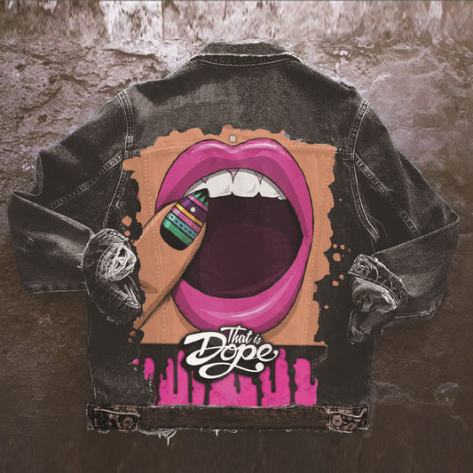 Harajuku Style Tongue Out Print Denim Jacket