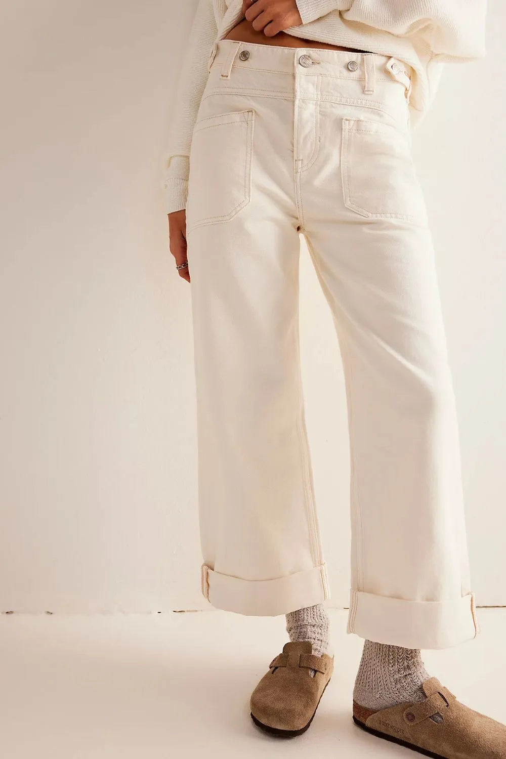 Playful Washed Wide Leg Jeans with Pockets