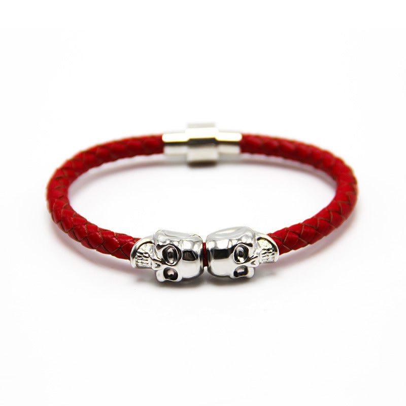 Men's Leather Ghost Head Skull Bracelet - Punk Style