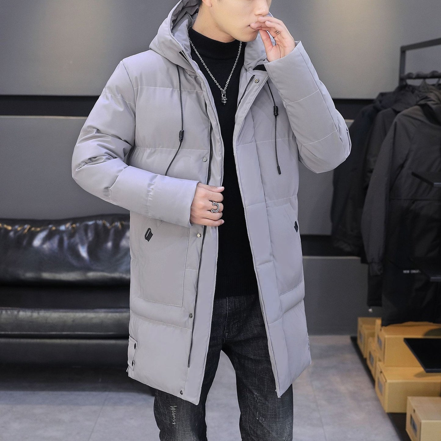 Harajuku Style Medium Length Cotton Padded Jacket
