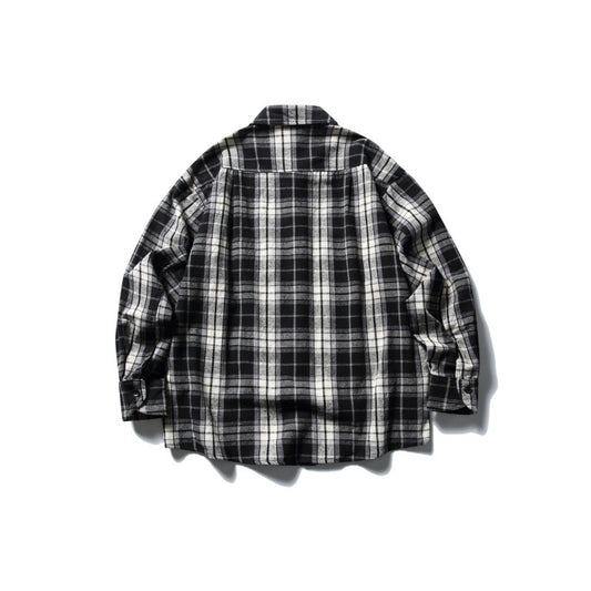 Harajuku Style Men's Loose Shirt with Plaid Collar