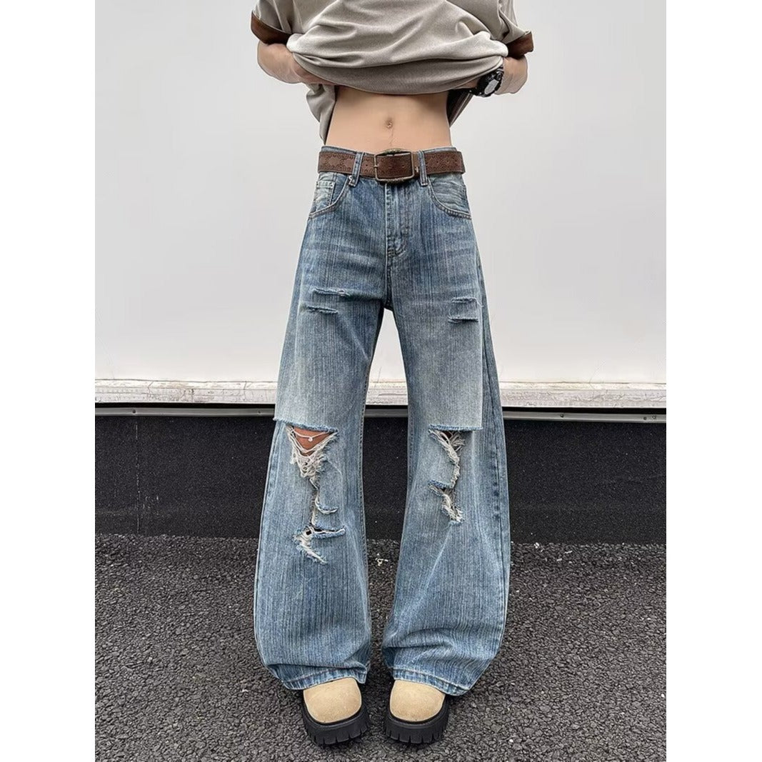 Harajuku Style Micro Opening Washed Denim Jeans
