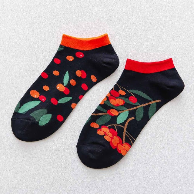 Playful Harajuku Men's Cotton Ankle Socks - Funny Animal & Fruit Designs