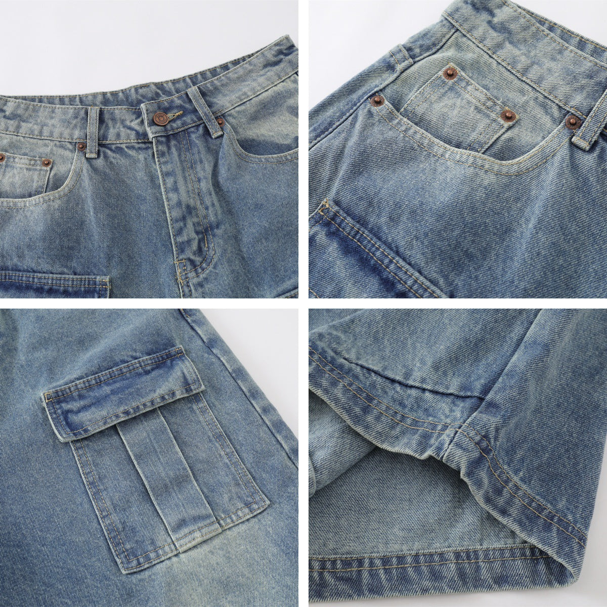 Retro Multi-Pocket Workwear Denim Pants