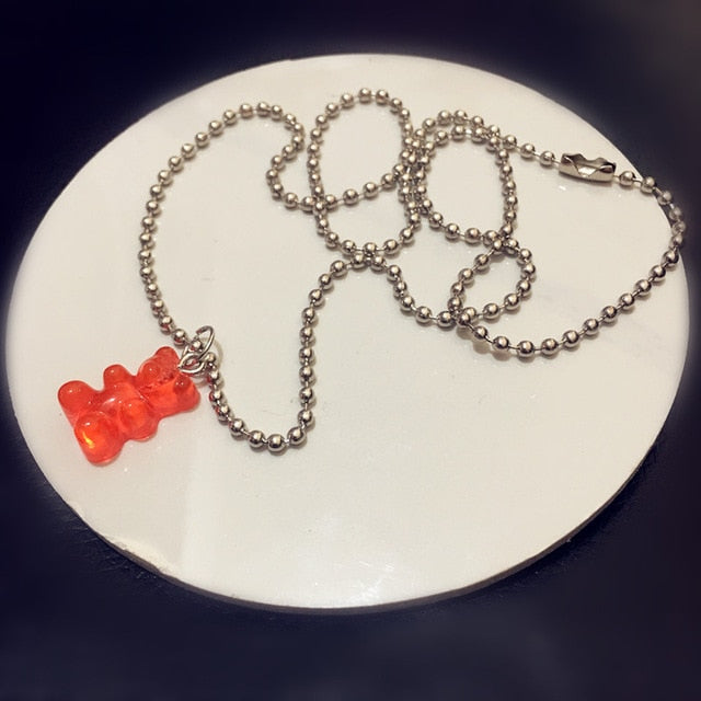 Colorful Gummy Bear Stainless Steel Necklace for Women