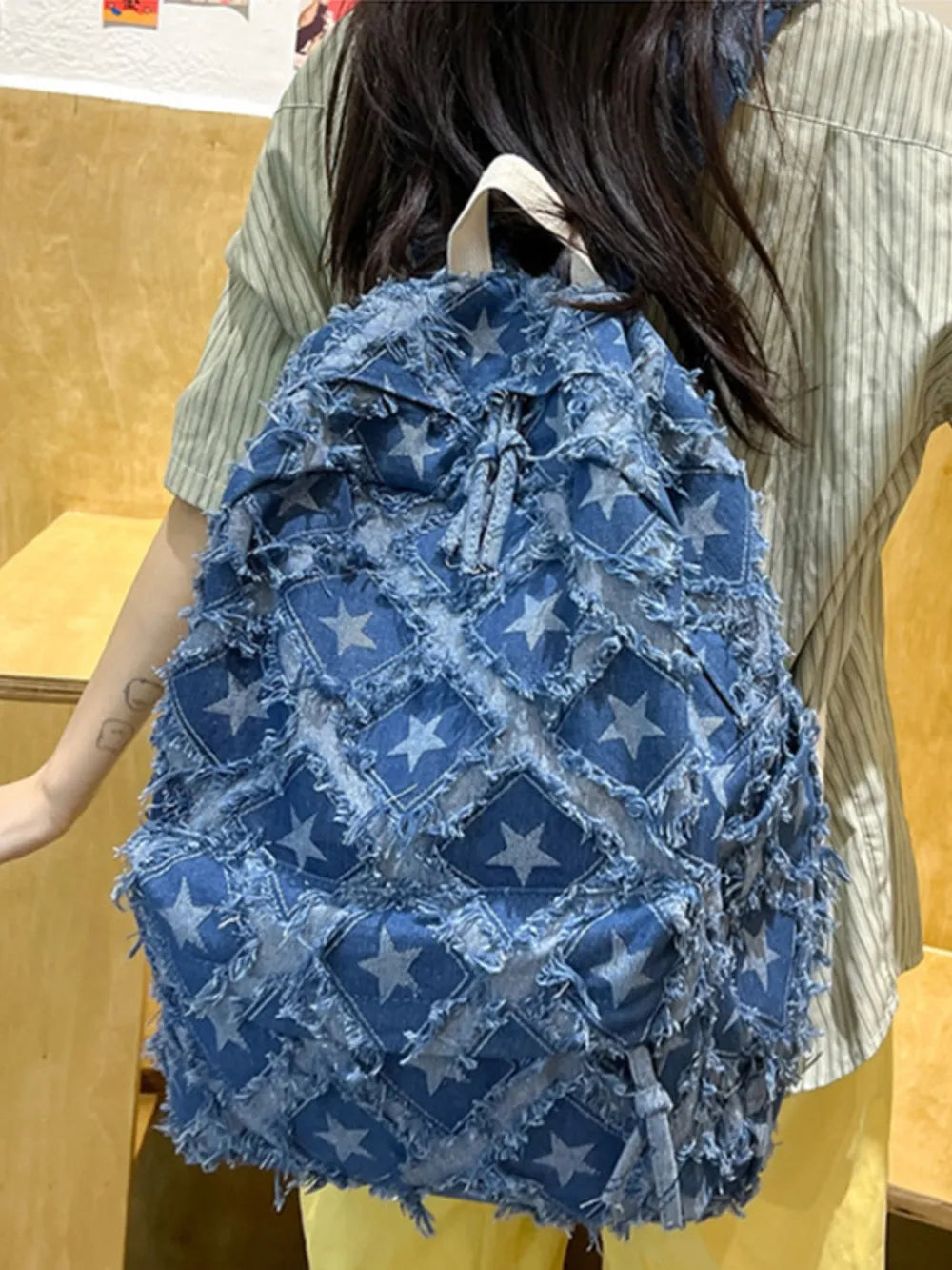 Playful Star Denim Backpack Bag