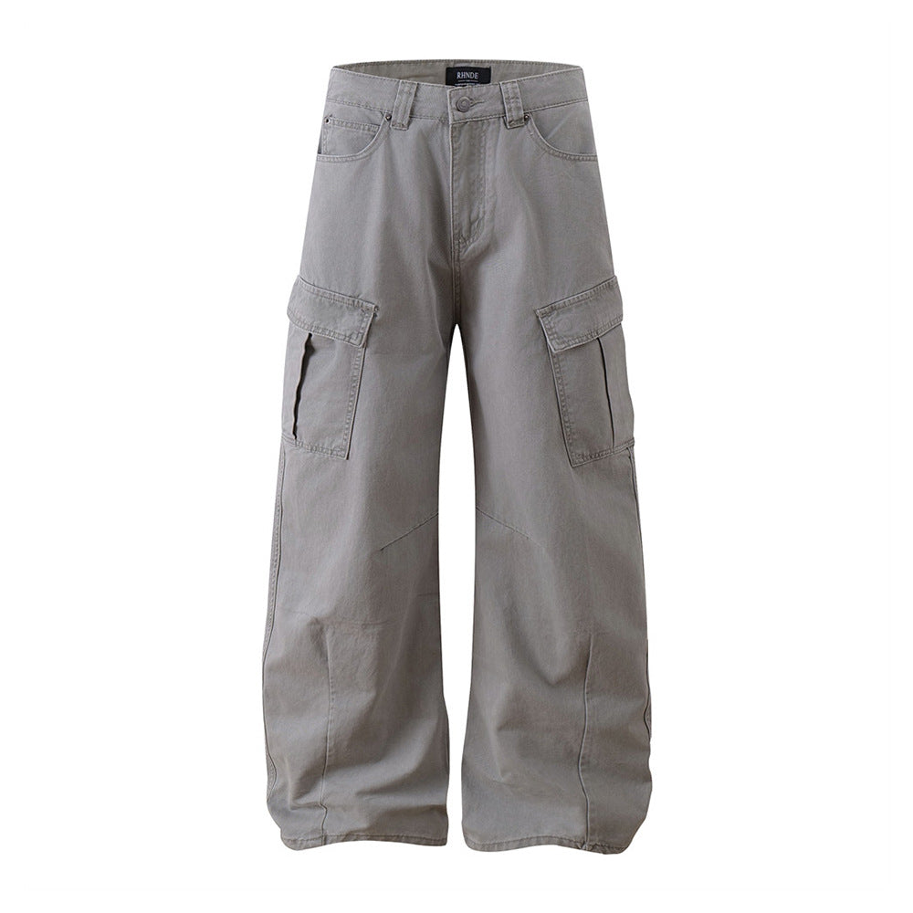 Harajuku-Style Multi-Pocket Loose Wide-Leg Work Pants