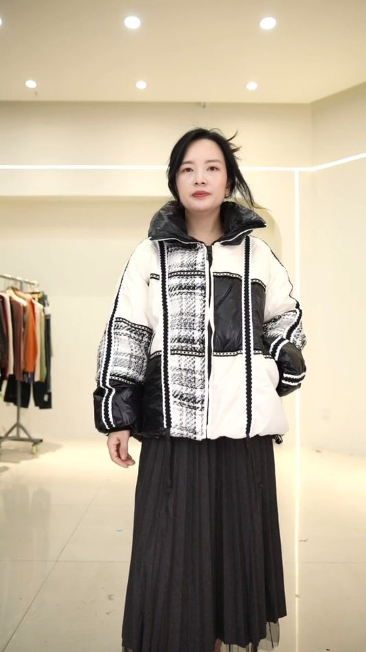 Harajuku Winter Puffer Jacket - High Neck Plaid Style