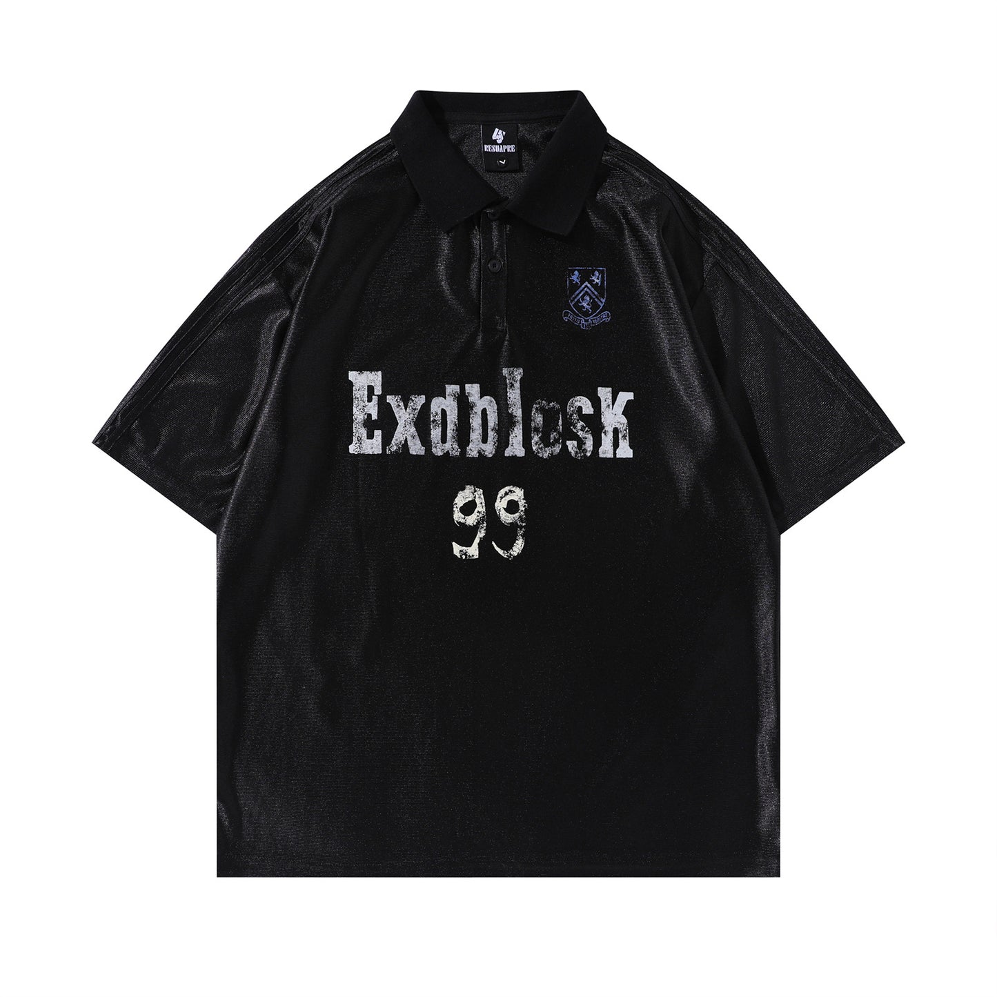 Harajuku Style Printed Turn-down Collar Short Sleeve T-Shirt
