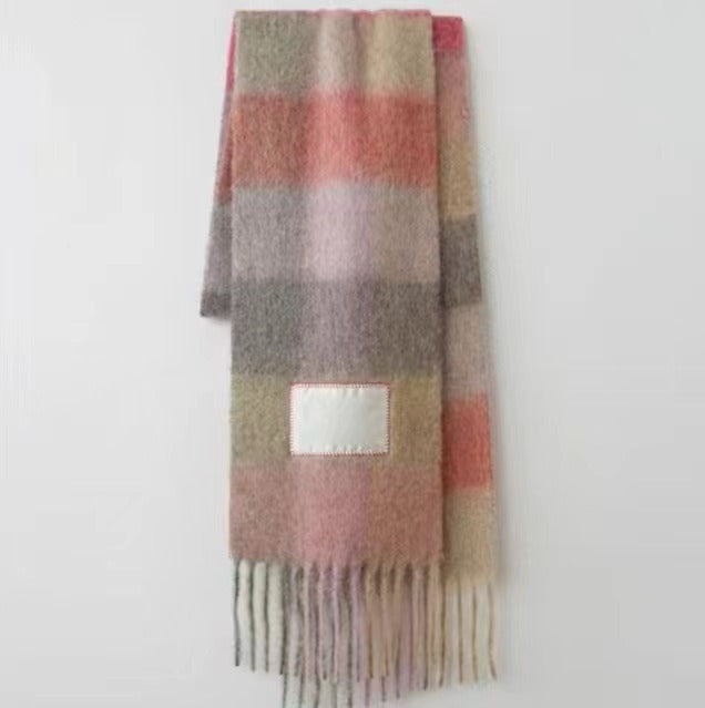 Rainbow Plaid Tassel Scarf for Autumn & Winter