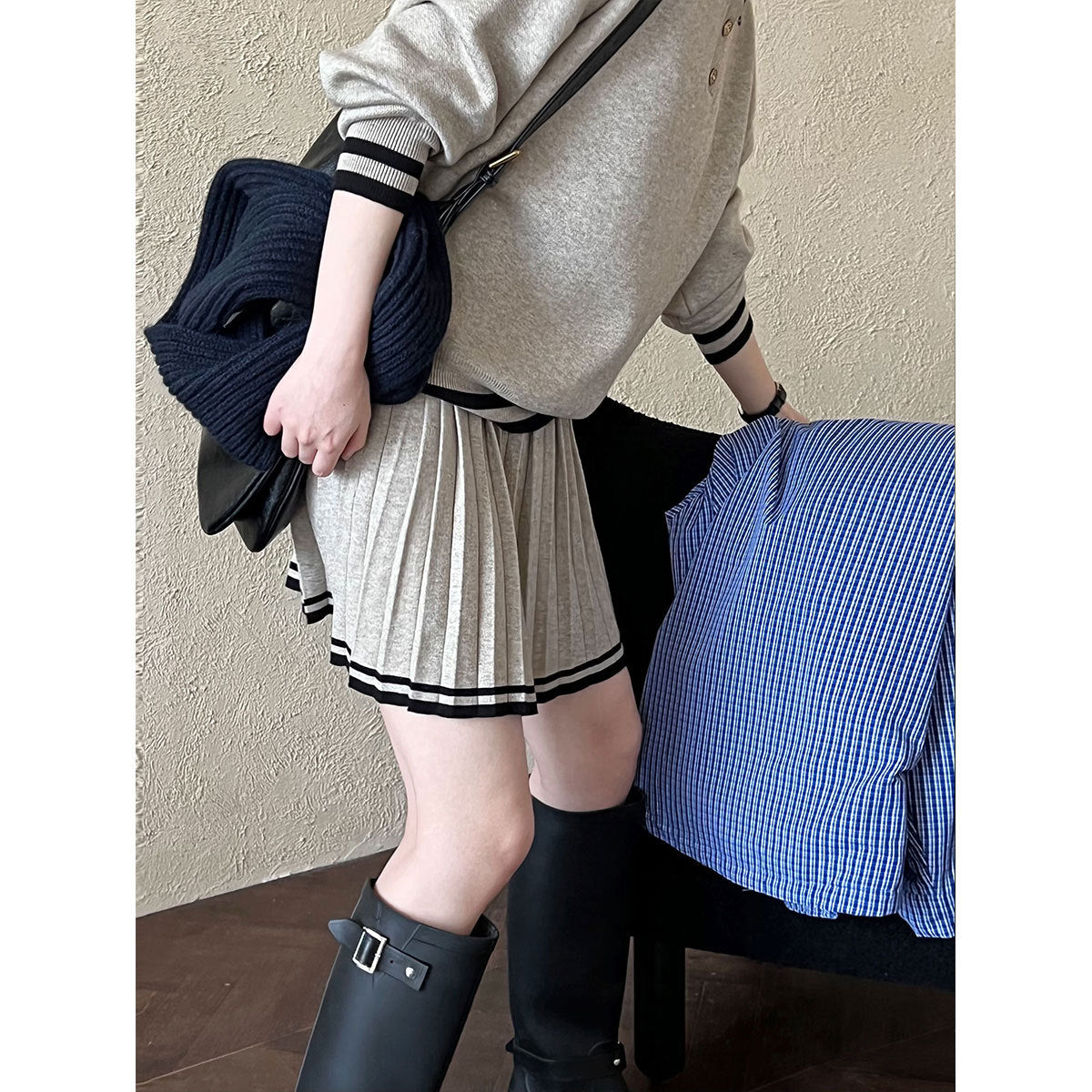 Playful Polo Collar Hoodie & Pleated Skirt Set