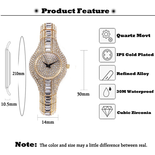 30mm Luxury Rhinestone Women's Watch - Shockproof & Waterproof