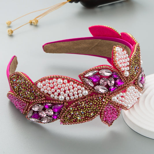 Headband Fashion Ball Rhinestone Pearl Leaf Baroque