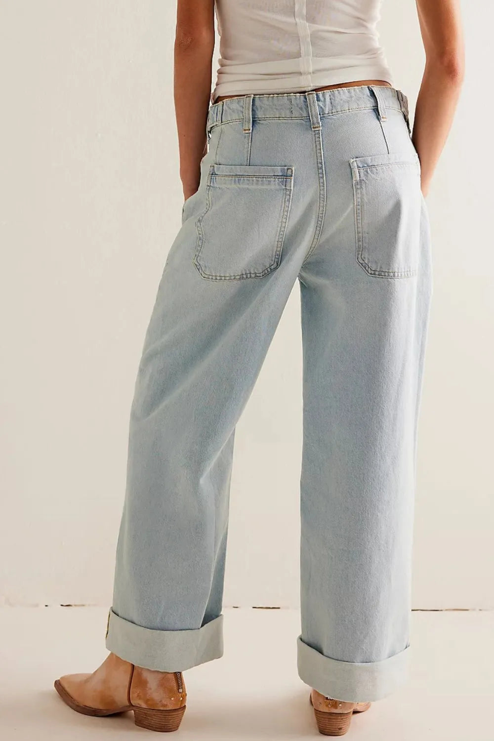 Playful Washed Wide Leg Jeans with Pockets