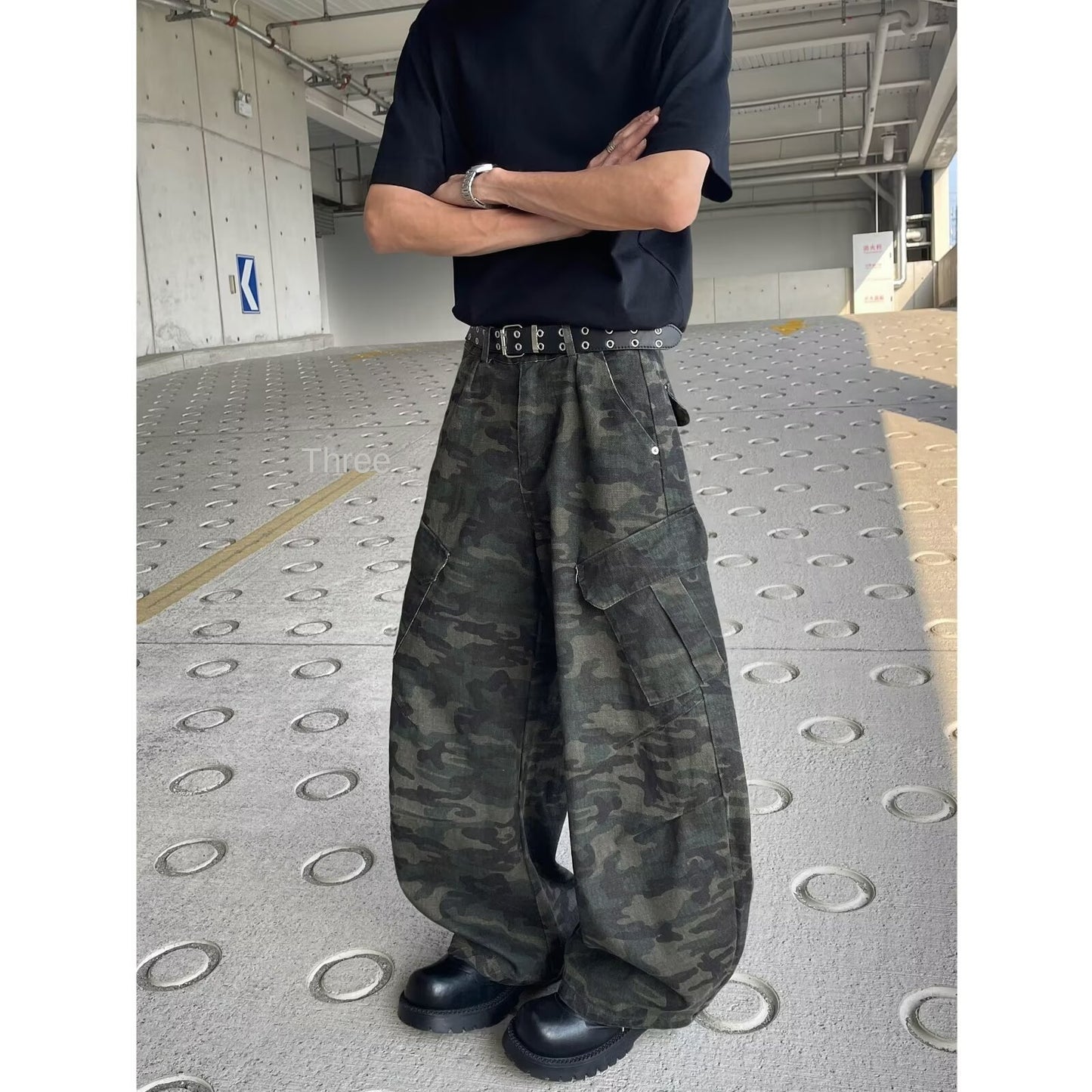 Multi Pocket Camouflage Wide Leg Workwear Pants