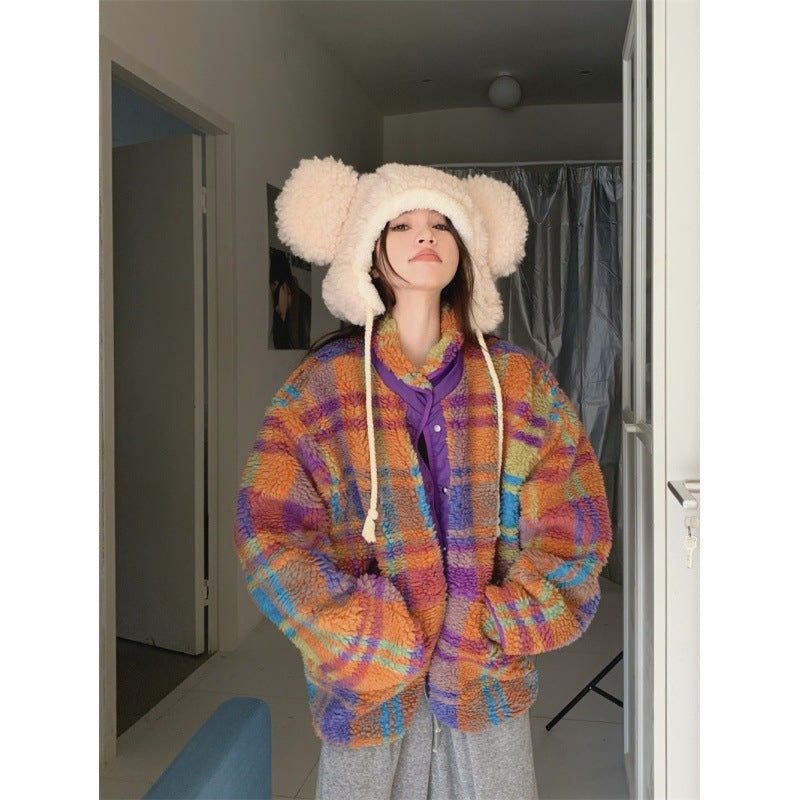 Korean Chic Contrast Stand Collar Loose Coat