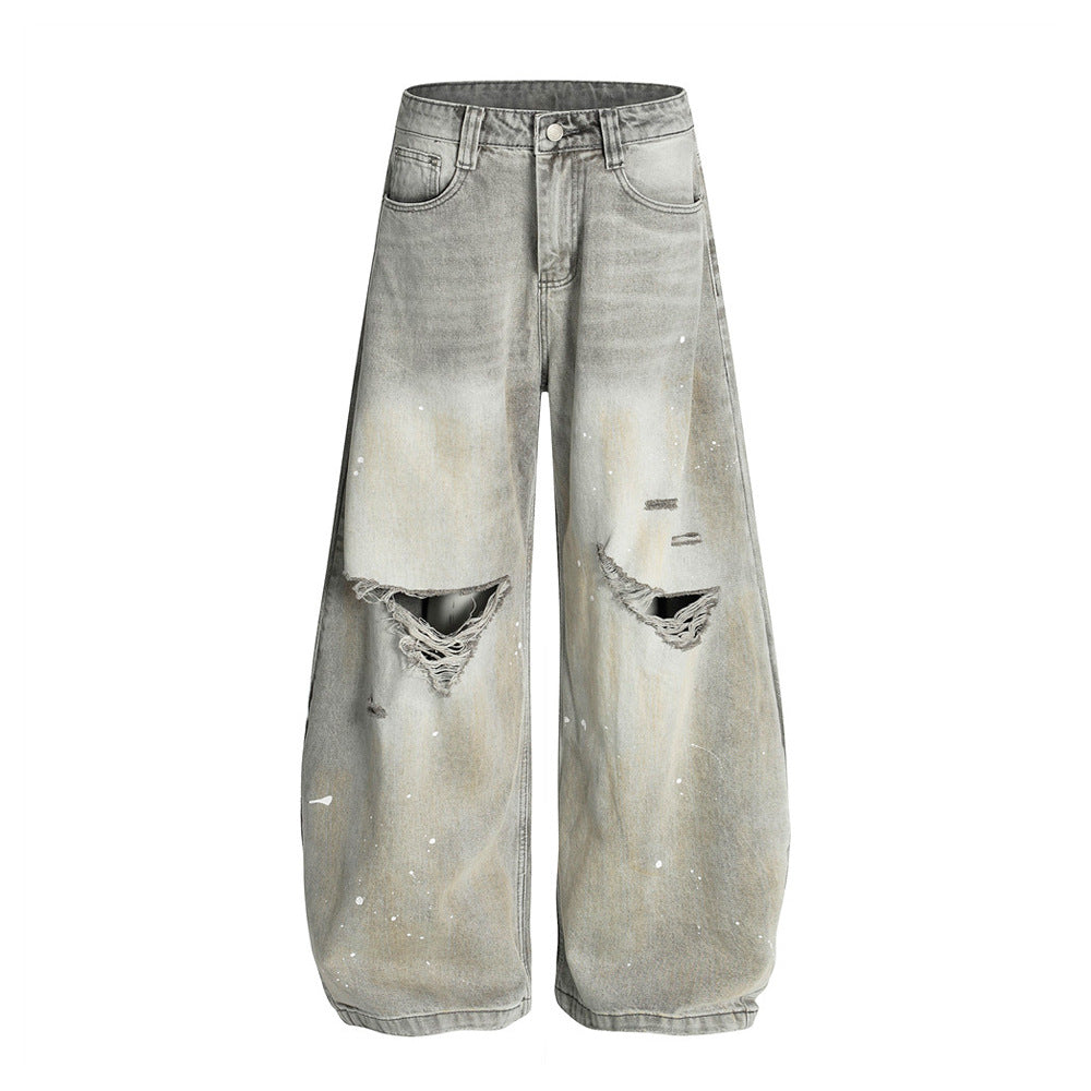 Men's Distressed Denim Flare Pants - Harajuku Style