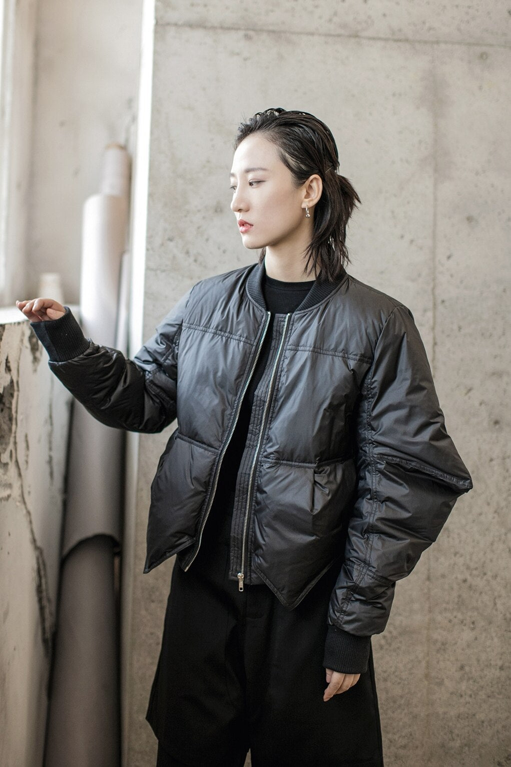 Asymmetrical Black Short Down Jacket - Harajuku Style
