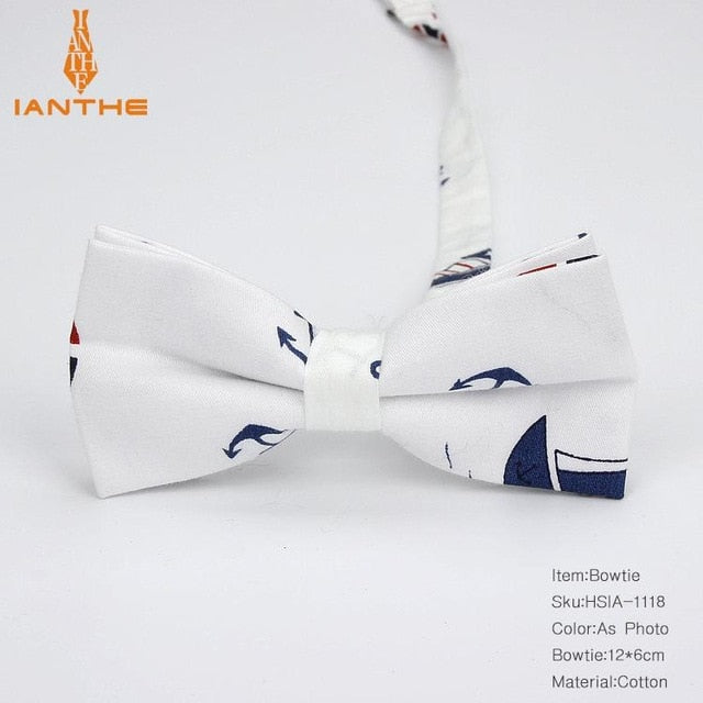 Cotton Vintage Anchor Print Bow Tie