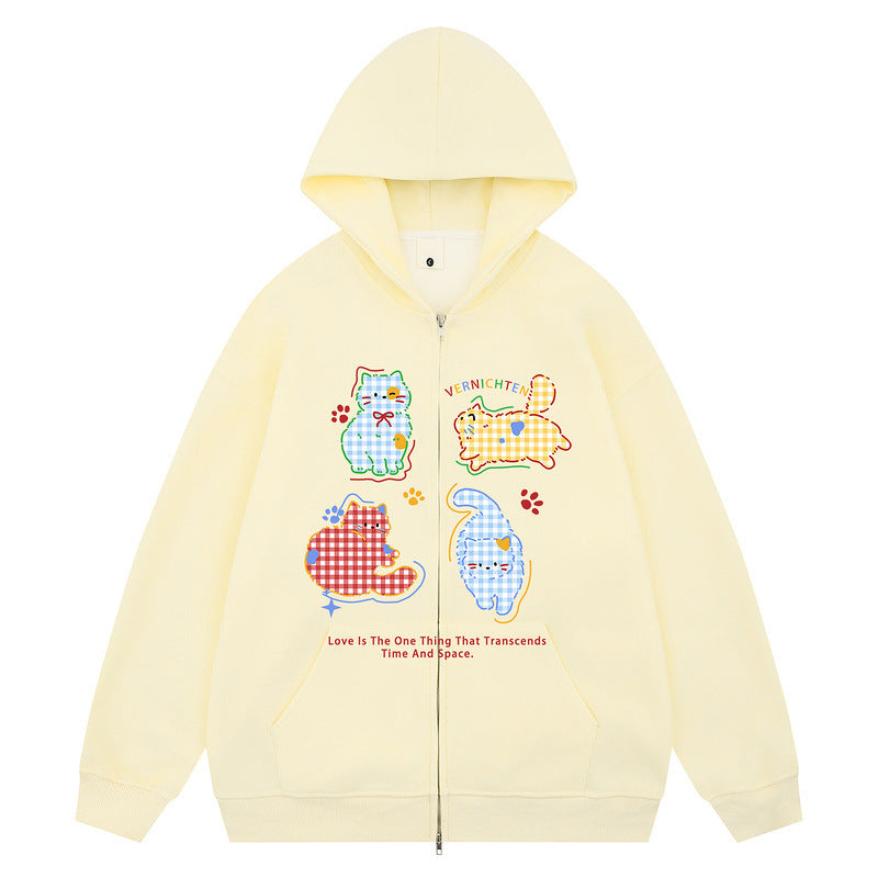 Sweet and Cute Graffiti Print Multicolored Cardigan Sweatshirt Unisex Oversize Jacket