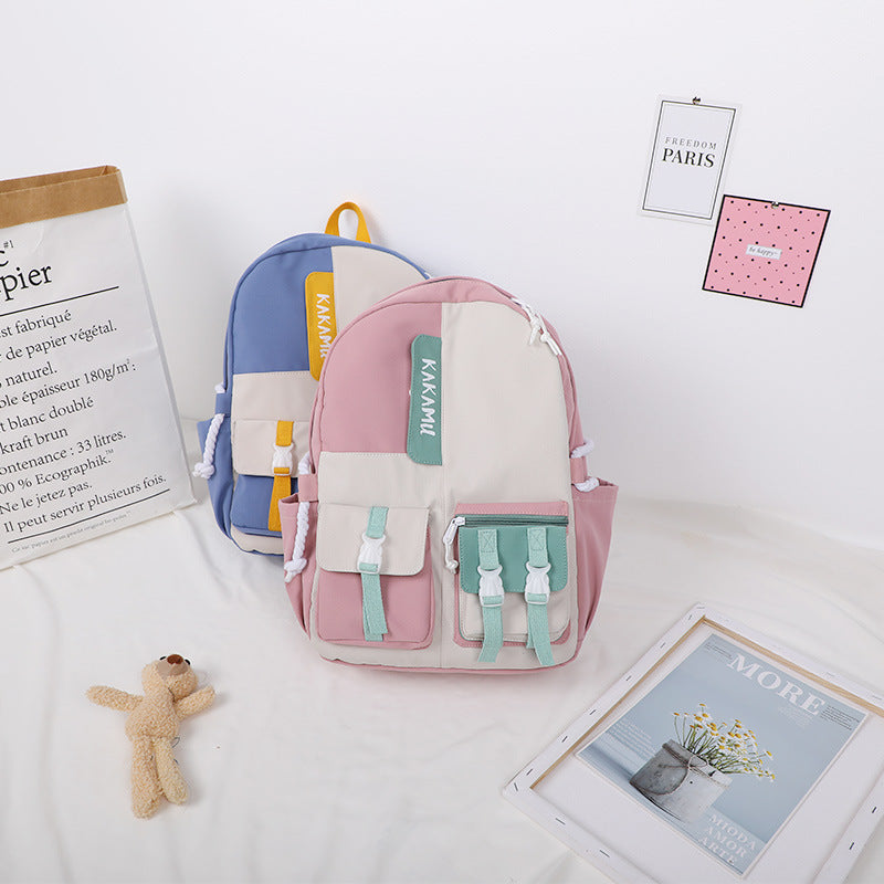 Harajuku Style Contrasting Color Large Capacity Schoolbag