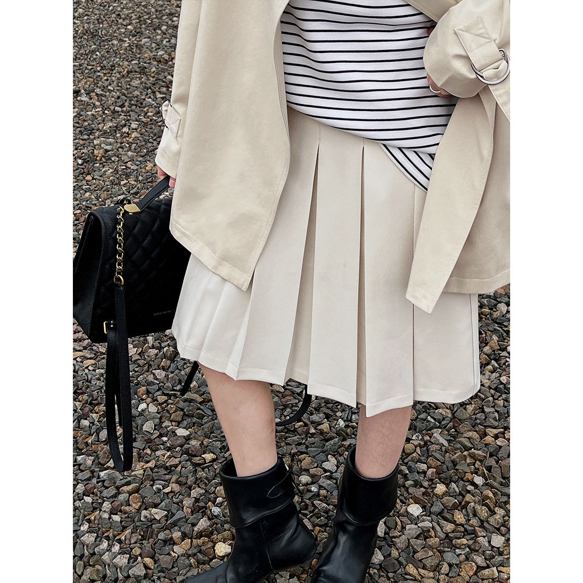 Harajuku High Waisted Woolen Pleated A-Line Skirt