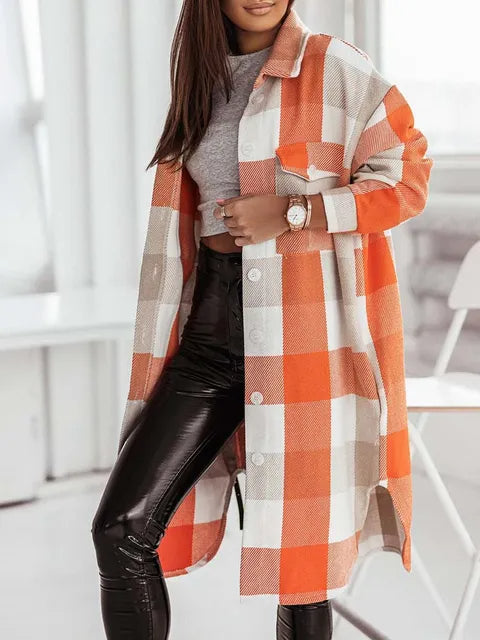 Thick Long Plaid Jacket Coat for Women - Harajuku Style