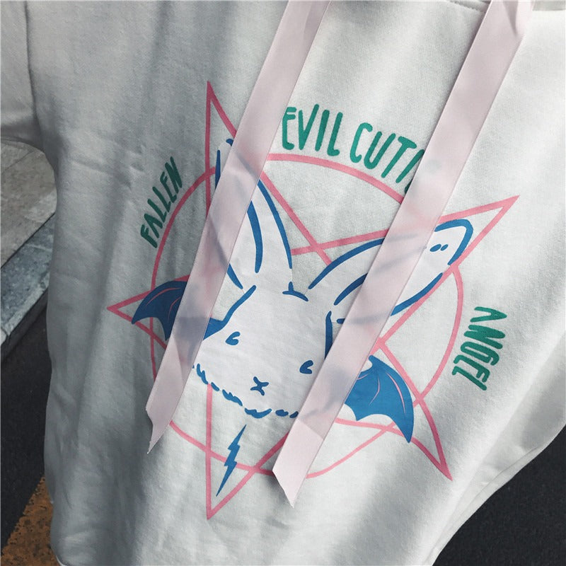 Playful White Hooded Hoodie for Women