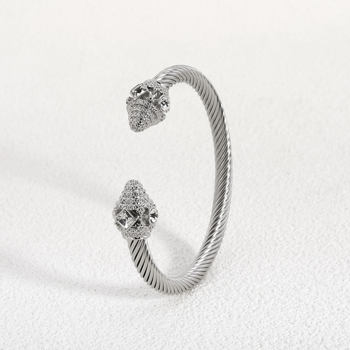 Double Headed Zircon Open Bracelet - Trendy Titanium Steel