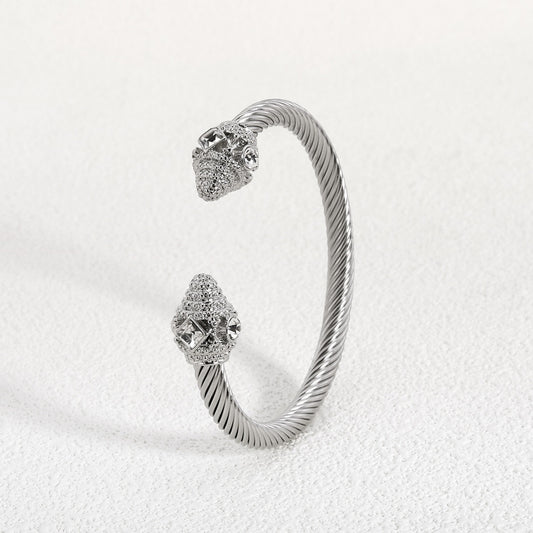 Double Headed Zircon Open Bracelet - Trendy Titanium Steel