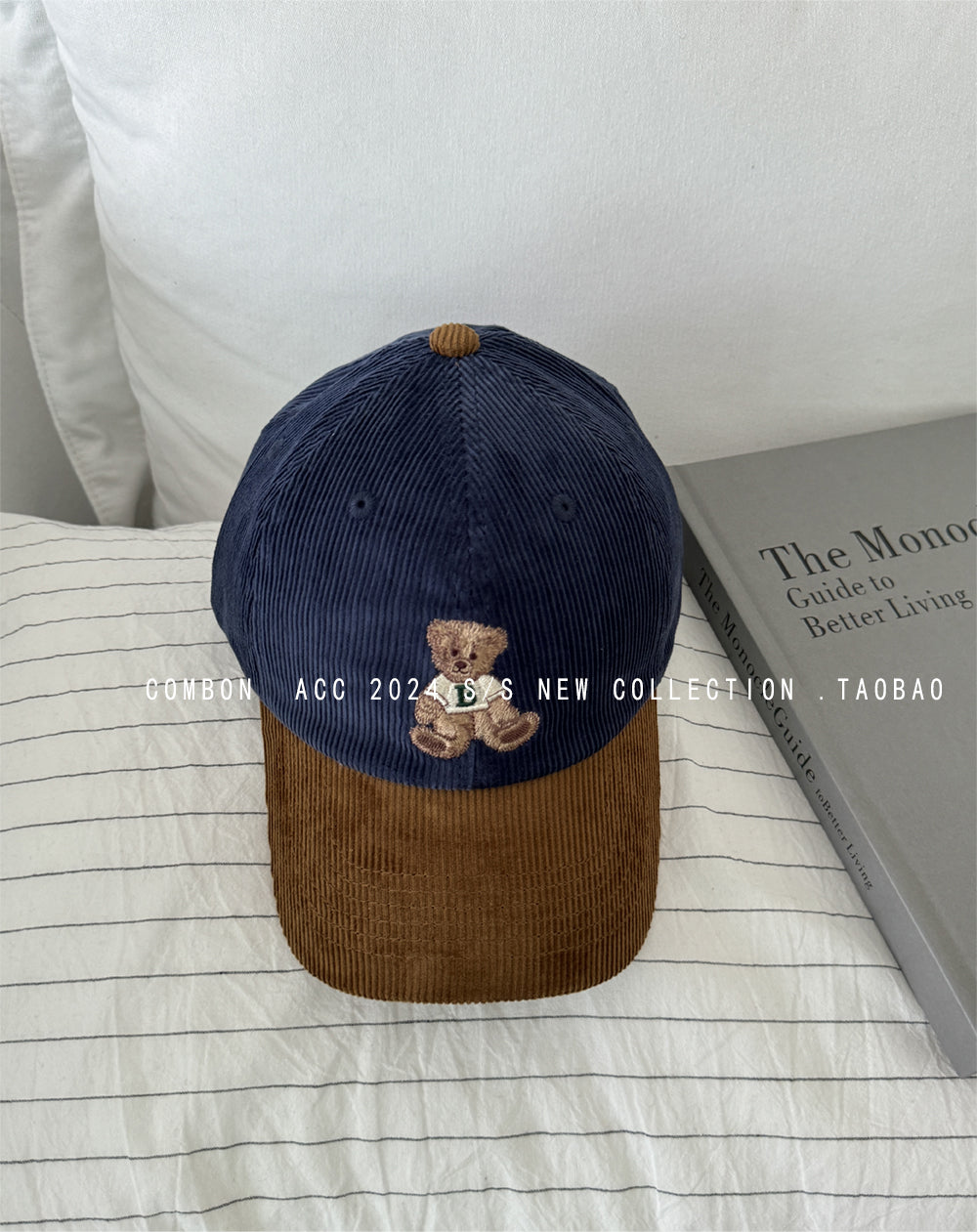 Cute Bear Embroidered Corduroy Baseball Hat for Women