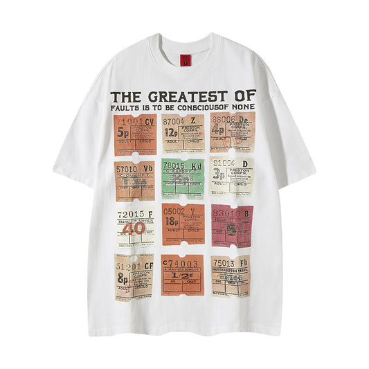 Harajuku Retro Multi-Square Letter Print T-Shirt for Men