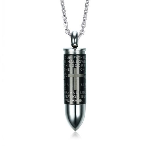 Engraved Bullet Cross Necklace for Men