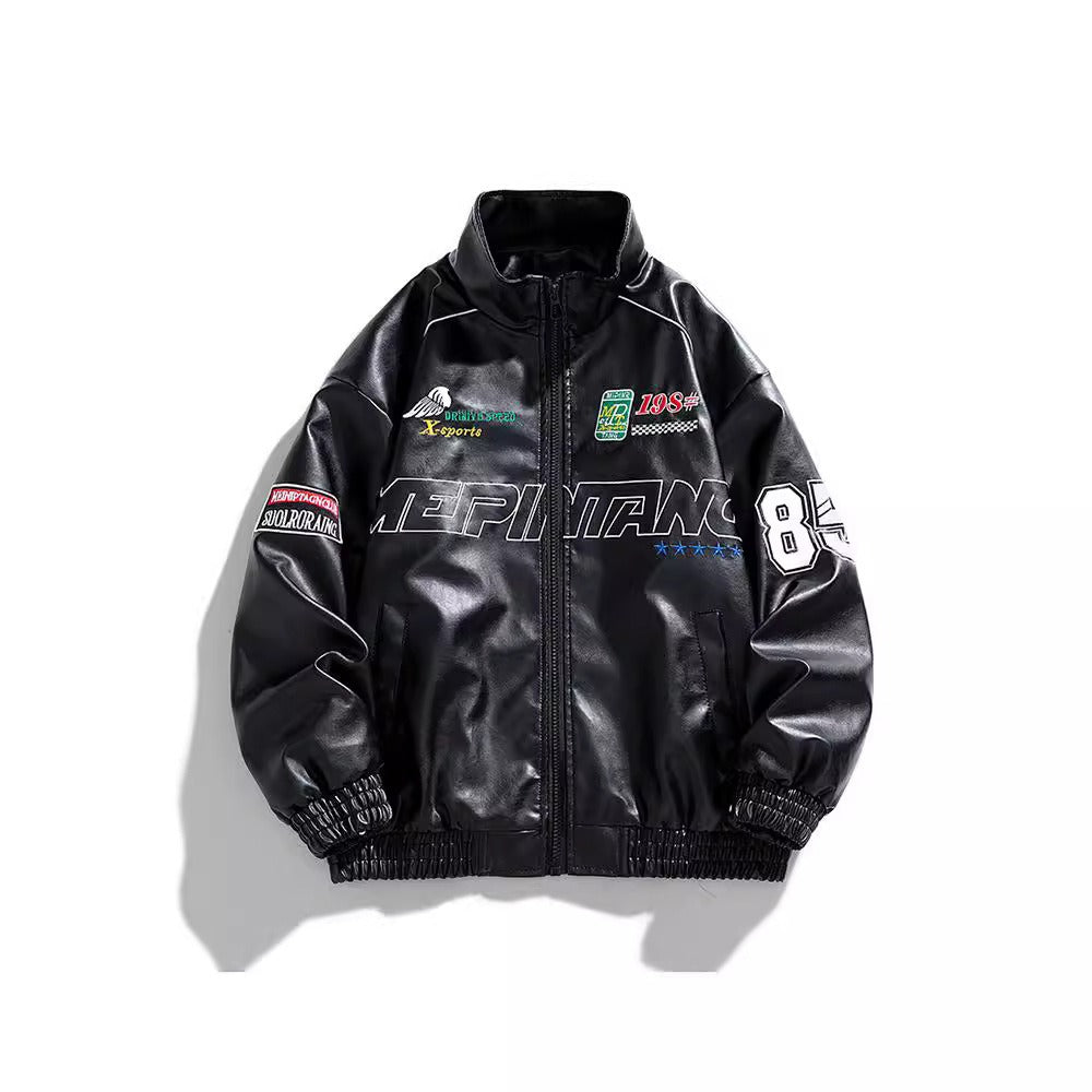 Men's Printed British Casual PU Leather Jacket